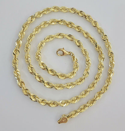 Solid Gold Rope Chain 10k Yellow Gold Necklace 24" 5mm Diamond Cut,Lobster, REAL - Reva Jeweler