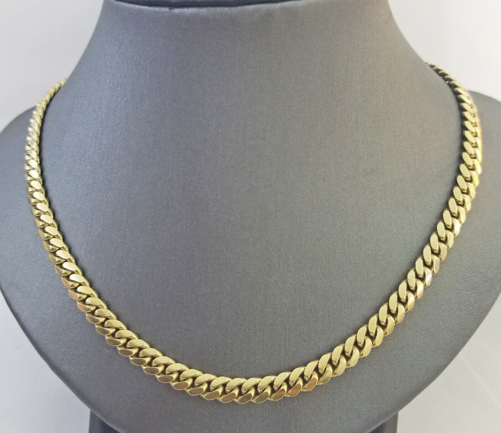 Solid Real 10k Gold Chain Miami Cuban Link 6mm Box Lock 22" Yellow Gold Necklace - Reva Jeweler