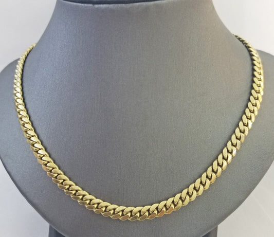 Solid Real 10k Gold Chain Miami Cuban Link 6mm Box Lock 22" Yellow Gold Necklace - Reva Jeweler