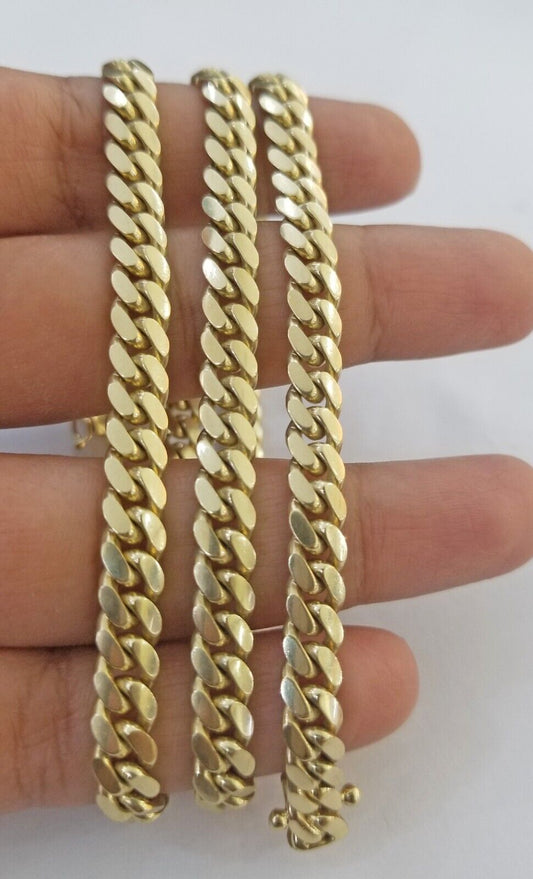 Solid Real 10k Gold Chain Miami Cuban Link 6mm Box Lock 22" Yellow Gold Necklace - Reva Jeweler