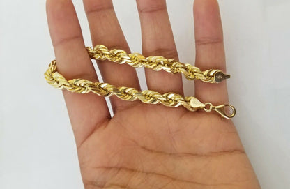 Solid Real 10K Yellow Gold Rope Bracelet 8" Inch 7mm 10kt Real gold men women - Reva Jeweler