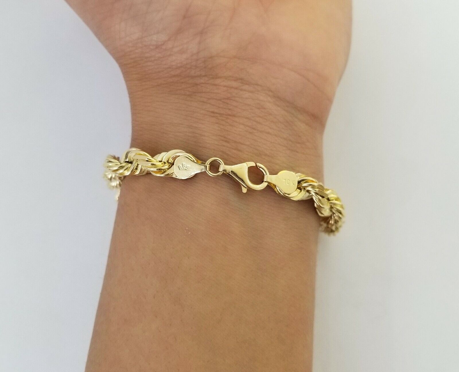 Solid Real 10K Yellow Gold Rope Bracelet 8" Inch 7mm 10kt Real gold men women - Reva Jeweler