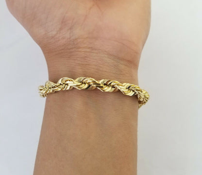 Solid Real 10K Yellow Gold Rope Bracelet 8" Inch 7mm 10kt Real gold men women - Reva Jeweler