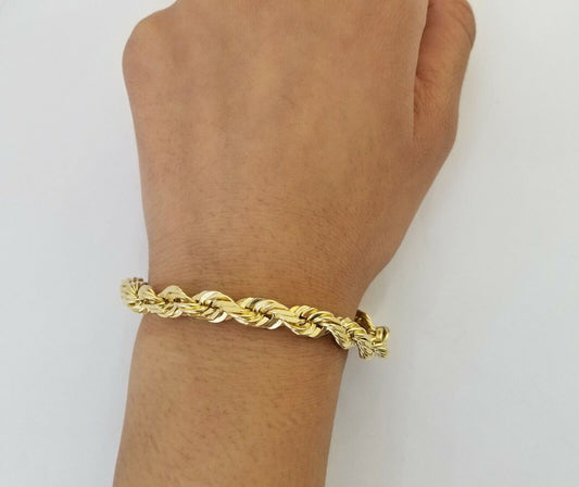 Solid Real 10K Yellow Gold Rope Bracelet 8" Inch 7mm 10kt Real gold men women - Reva Jeweler