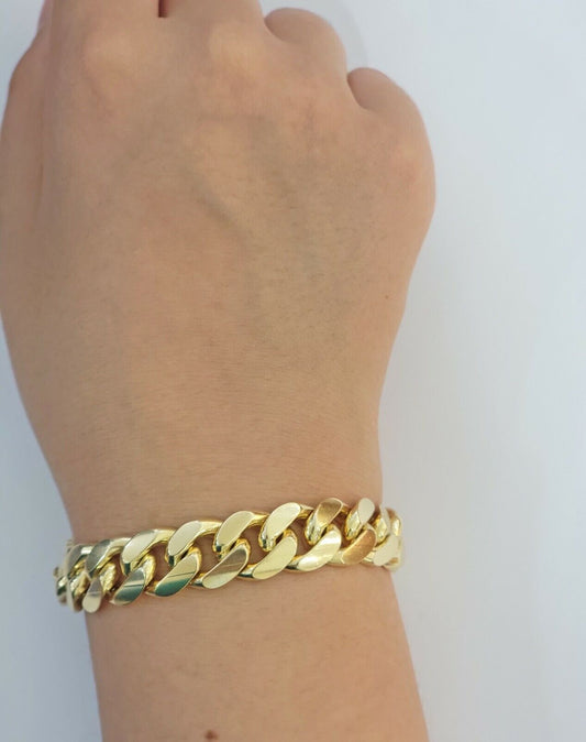 Solid Real 14k Gold Miami Cuban Link Bracelet 13mm 9" Inch 10kt Christmas Deal - Reva Jeweler