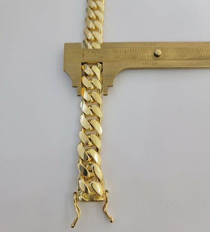Solid Real 14k Gold Miami Cuban Link Bracelet 13mm 9" Inch 10kt Real Gold Sale - Reva Jeweler