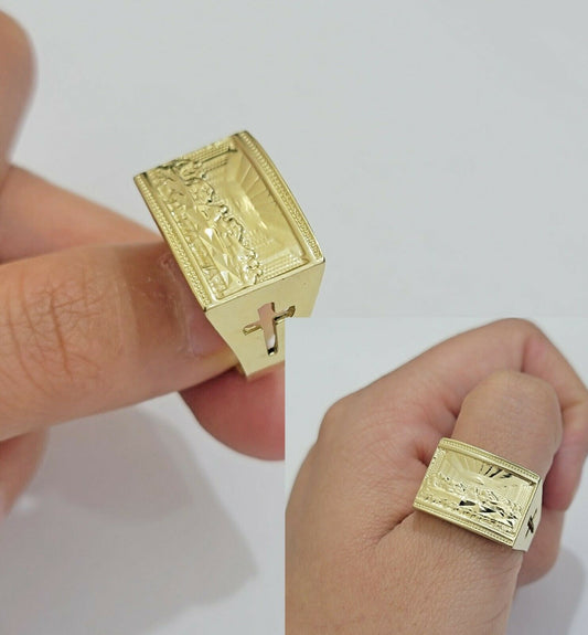 Solid Real Gold Men's Ring Last Supper 10k Yellow Gold Casual,Pinky, Square,10kt - Reva Jeweler