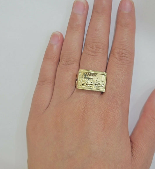 Solid Real Gold Men's Ring Last Supper 10k Yellow Gold Casual,Pinky, Square,10kt - Reva Jeweler