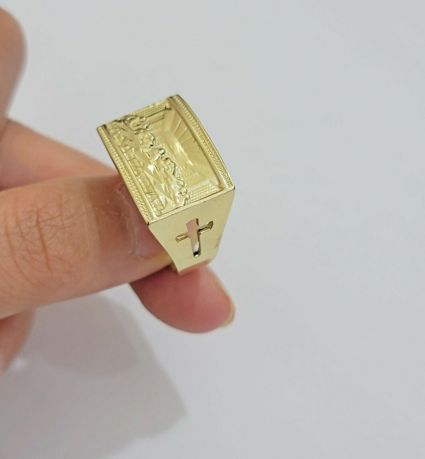 Solid Real Gold Men's Ring Last Supper 10k Yellow Gold Casual,Pinky, Square,10kt - Reva Jeweler