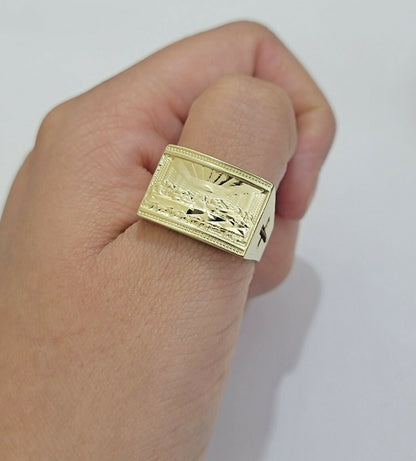 Solid Real Gold Men's Ring Last Supper 10k Yellow Gold Casual,Pinky, Square,10kt - Reva Jeweler