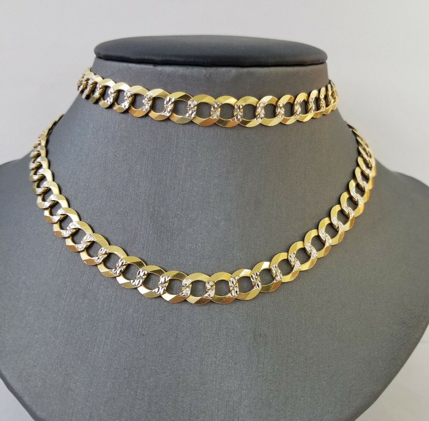 Solid REAL Yellow Gold 10k Cuban Curb Link necklace 8mm gold chain w diamond cut - Reva Jeweler