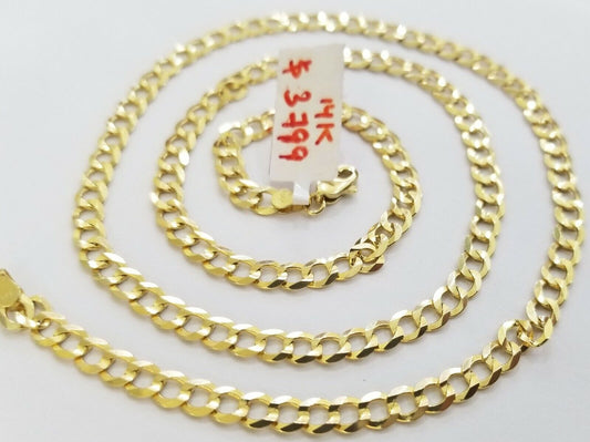 Solid REAL Yellow Gold 14k Cuban Curb Link necklace 22 inch gold chain 4mm 14kt