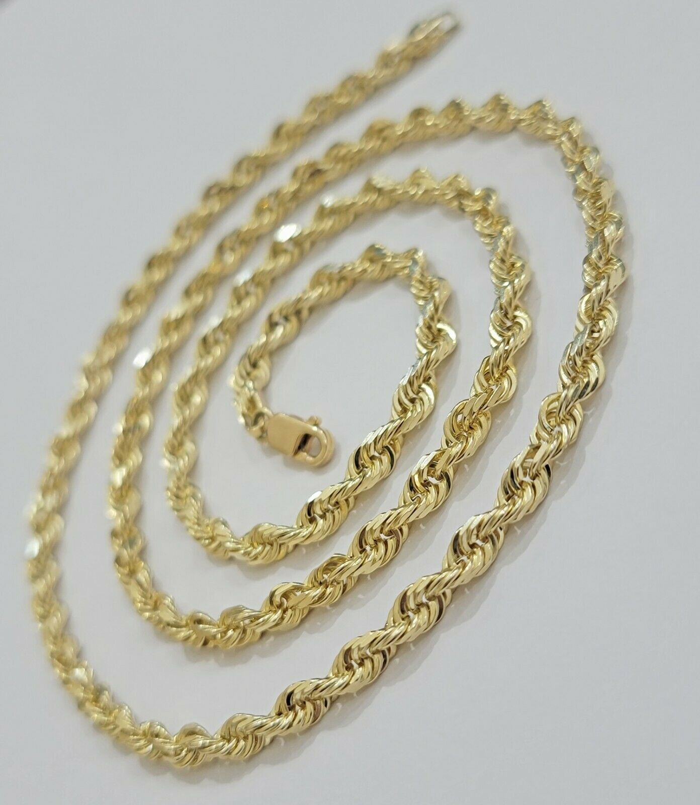 Solid REAL10k Gold Rope Chain 4mm 18" - 30" Necklace 10kt Yellow Gold Diamond Cut - Reva Jeweler