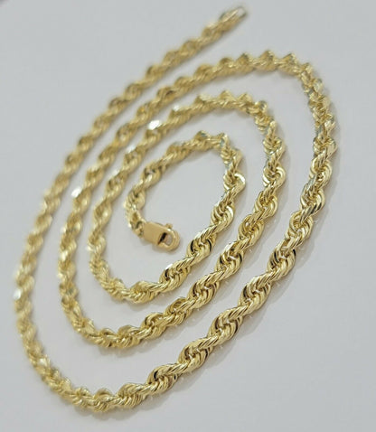 Solid REAL10k Gold Rope Chain 4mm 18" - 30" Necklace 10kt Yellow Gold Diamond Cut - Reva Jeweler