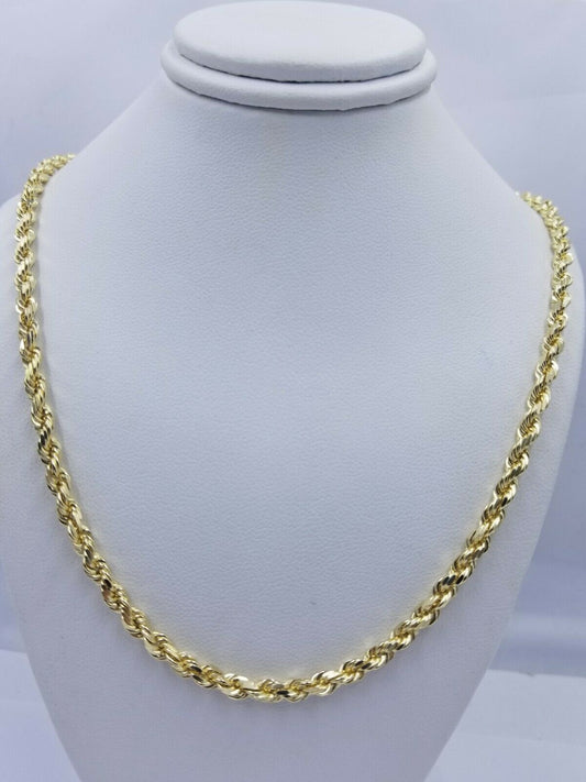 Solid REAL10k Gold Rope Chain 4mm 18" - 30" Necklace 10kt Yellow Gold Diamond Cut - Reva Jeweler