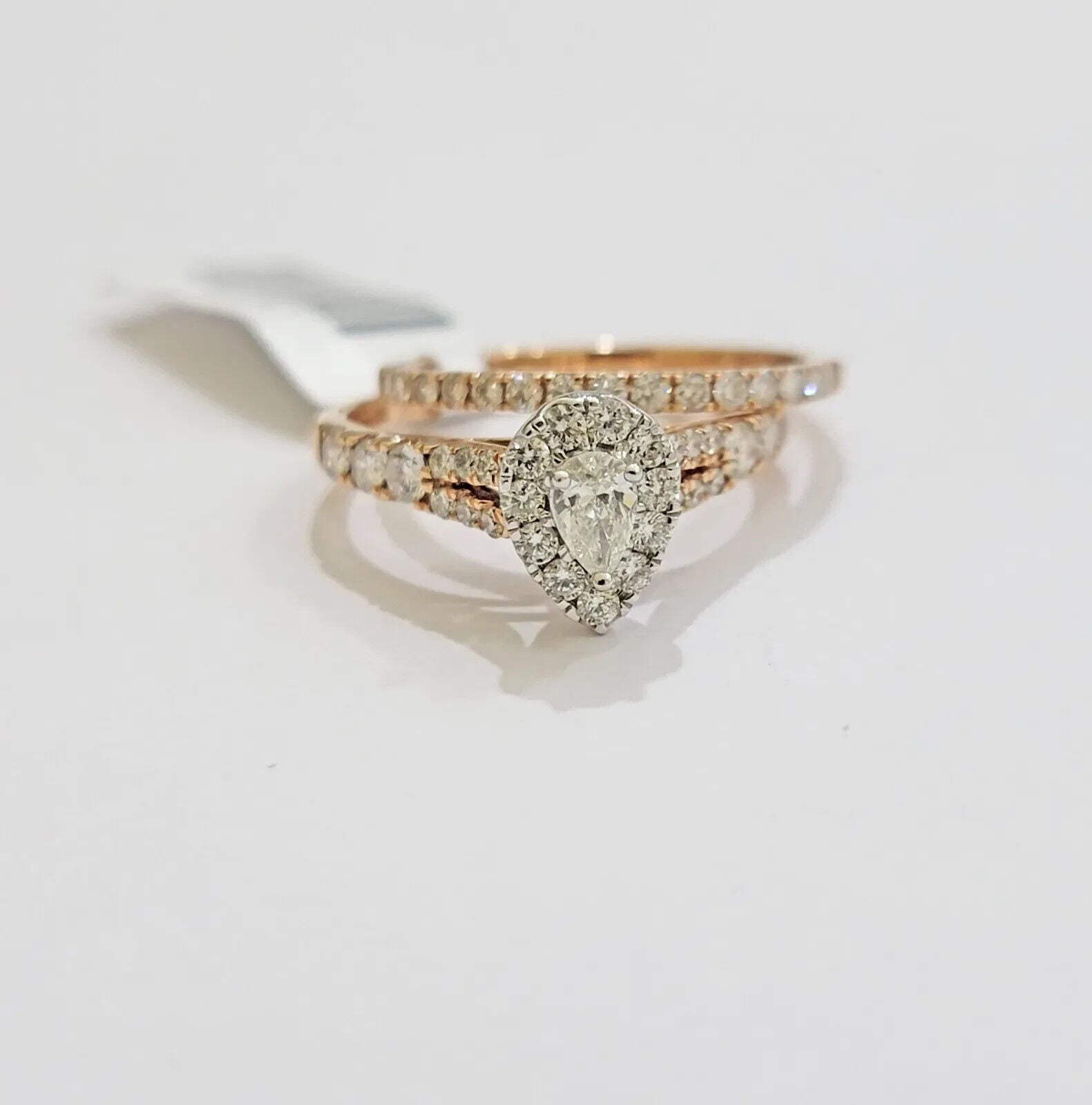 Tear Drop / Pear shape Ladies Diamond Ring GENUINE 1CT Diamond 14k Rose Gold SET - Reva Jeweler