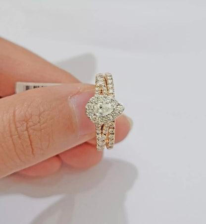 Tear Drop / Pear shape Ladies Diamond Ring GENUINE 1CT Diamond 14k Rose Gold SET - Reva Jeweler