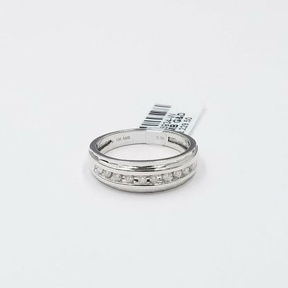 White 10K Gold Diamond Wedding Ring Band Diamond Cut Men Ring 0.25 CT - Reva Jeweler