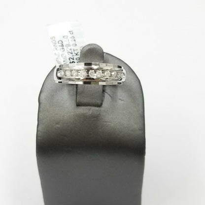 White 10K Gold Diamond Wedding Ring Band Diamond Cut Men Ring 0.25 CT - Reva Jeweler