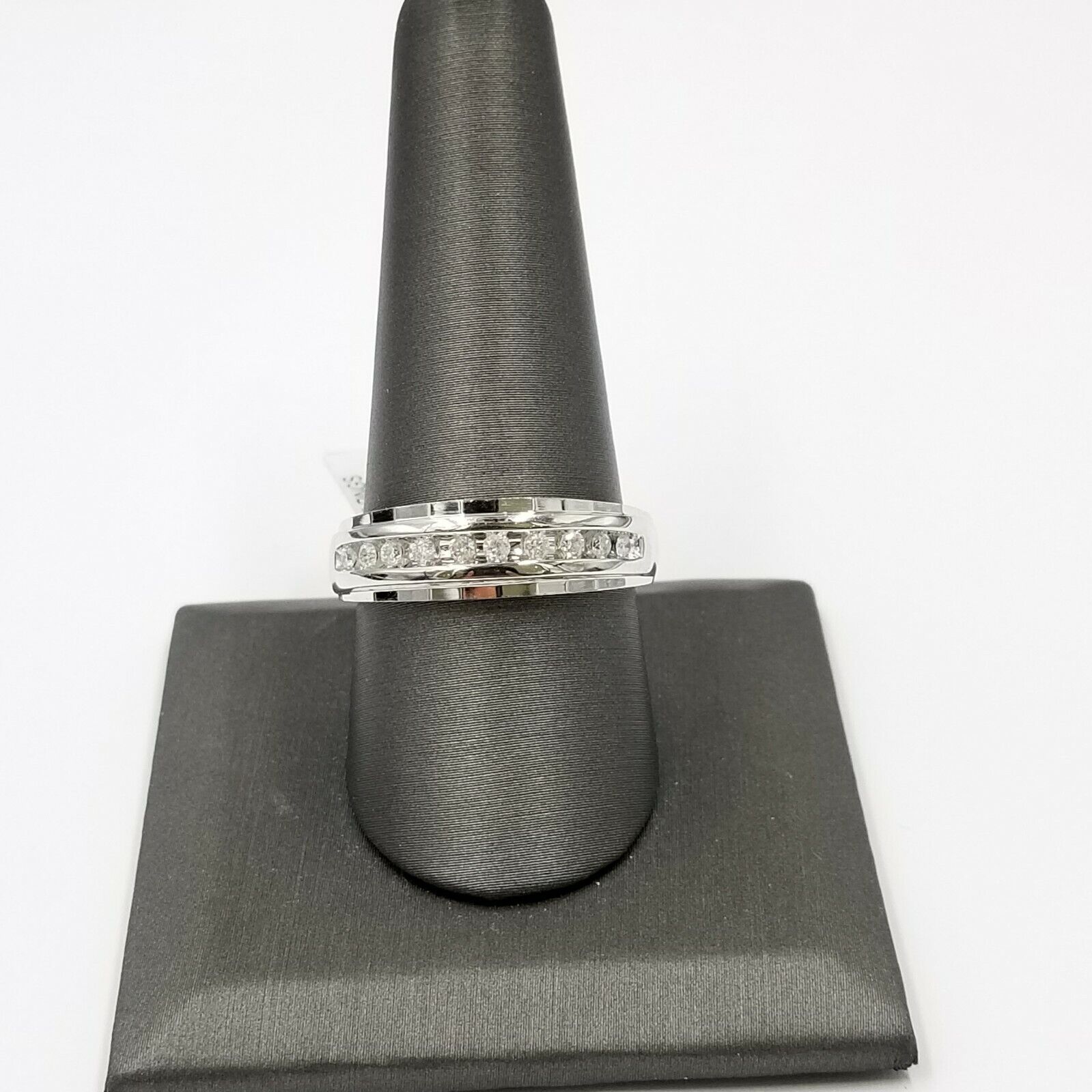 White 10K Gold Diamond Wedding Ring Band Diamond Cut Men Ring 0.25 CT - Reva Jeweler