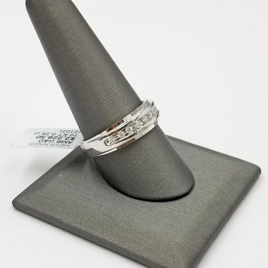 White 10K Gold Diamond Wedding Ring Band Diamond Cut Men Ring 0.25 CT - Reva Jeweler